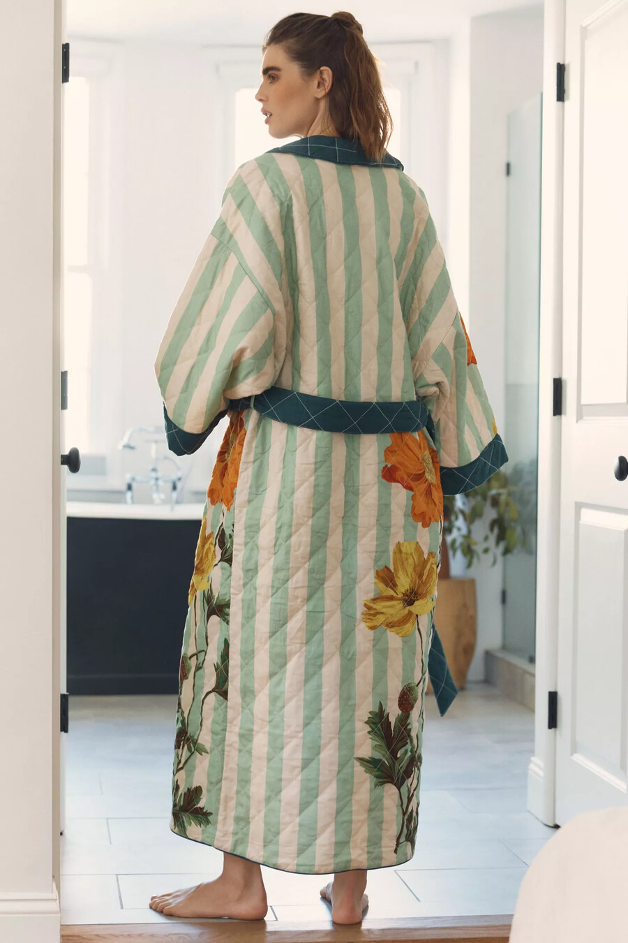 nay bellamy x lyrebird quiltad mönstrad flanellmorgonrock