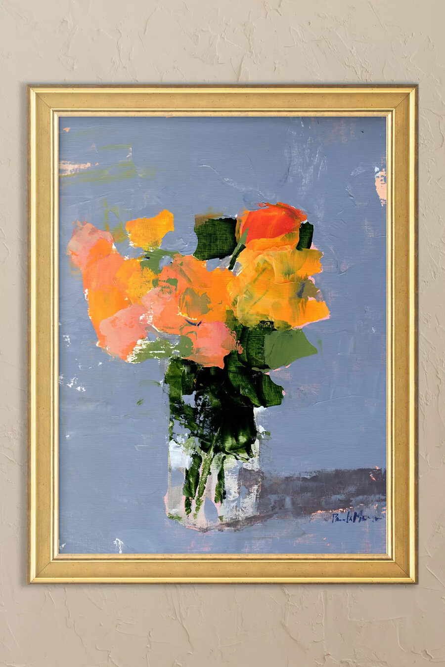 inramad väggkonst med vårblommor