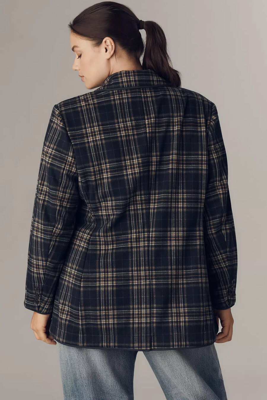 avec les filles dubbelknäppt stickad pläd blazer
