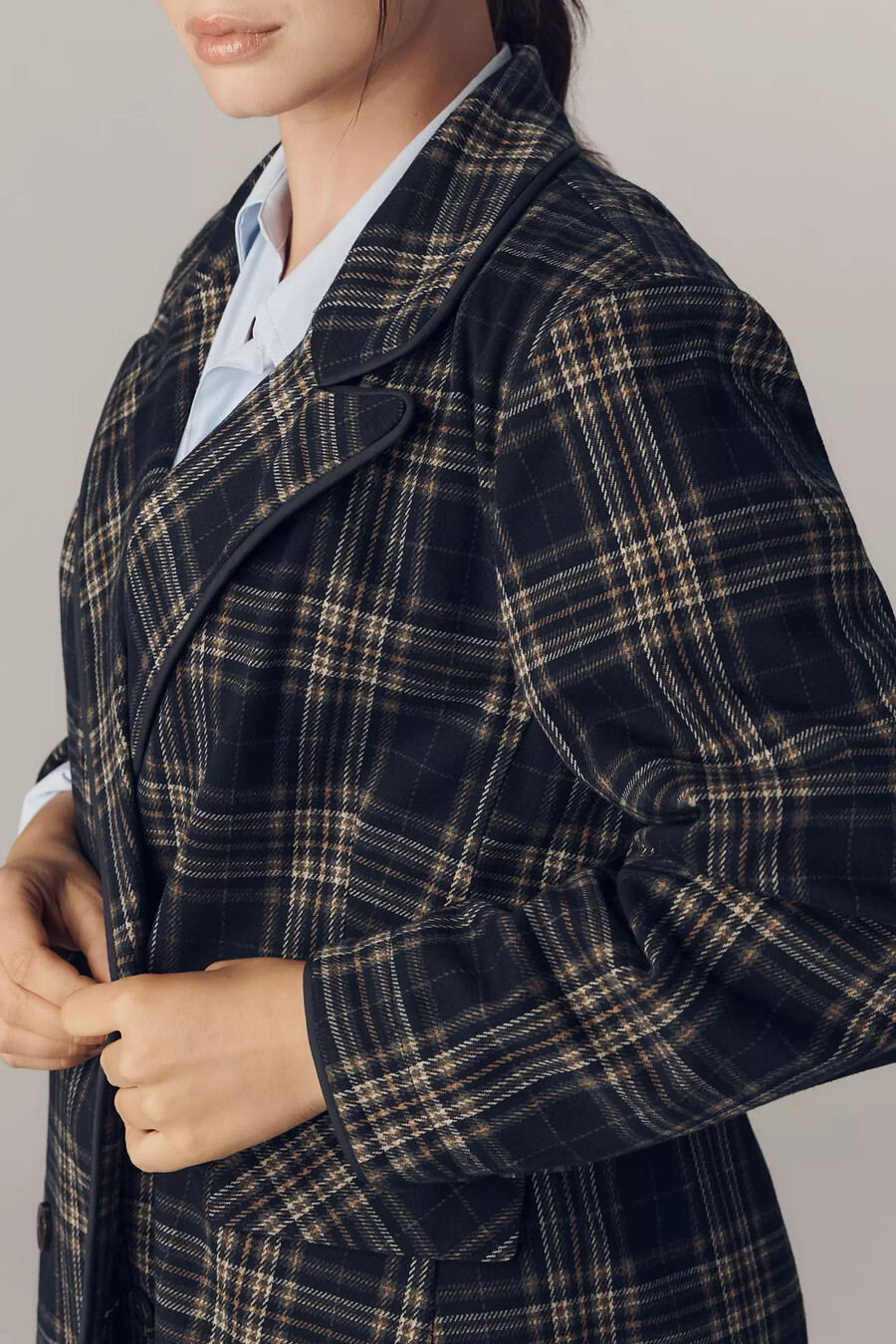 avec les filles dubbelknäppt stickad pläd blazer