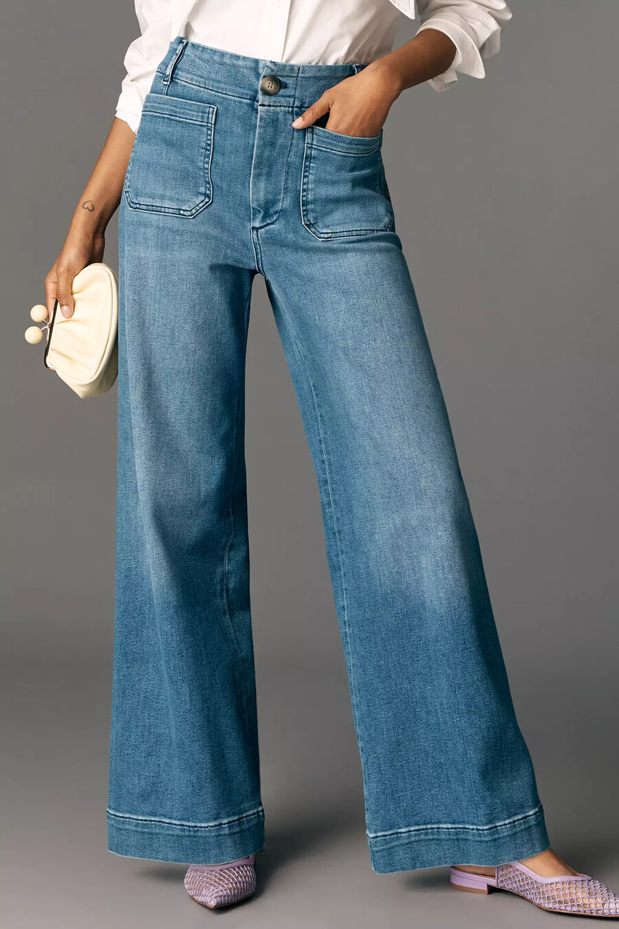 colette hellånga jeans med vida ben från maeve broderad fickutgåva