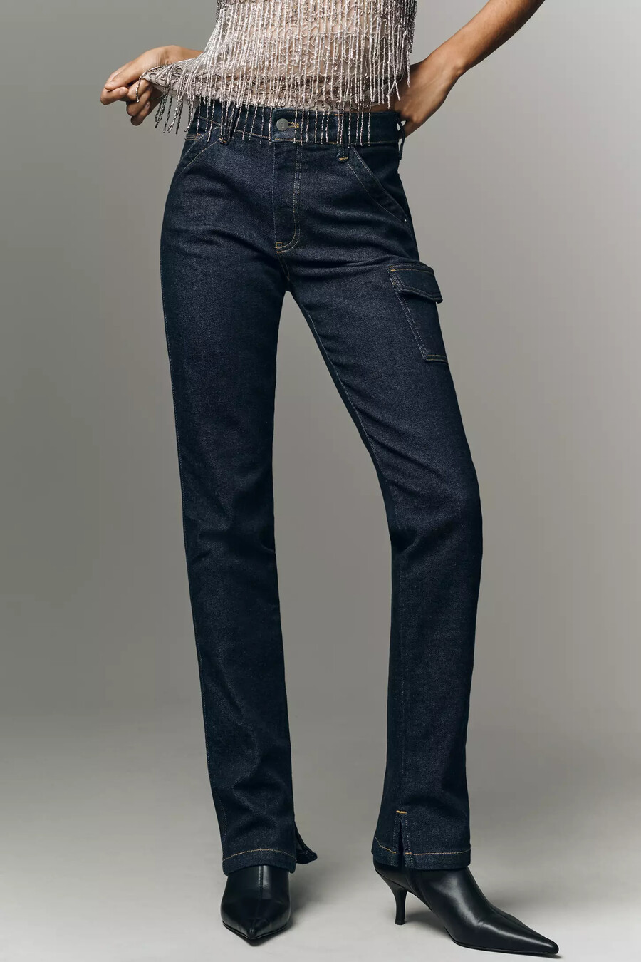 pilcro dylan mellanhöga raka jeans med puddle-ben