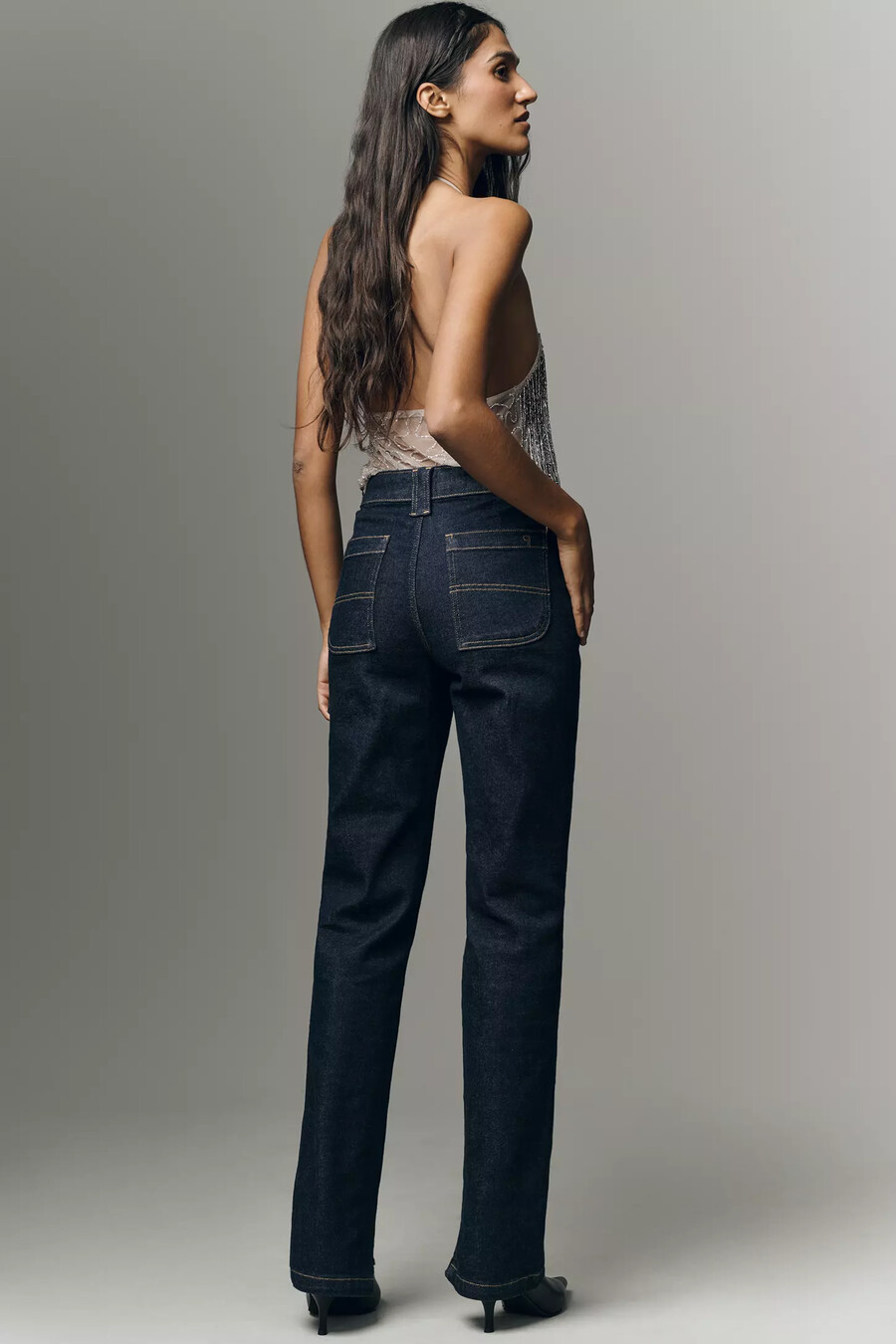 pilcro dylan mellanhöga raka jeans med puddle-ben