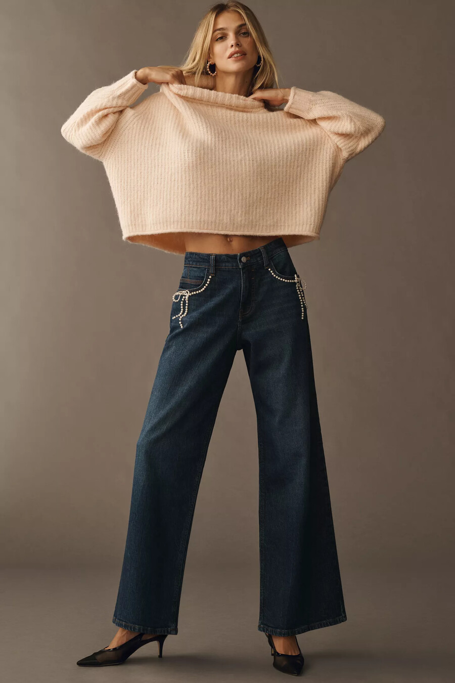 pilcro pärlprydda lågmidjade jeans med vida ben