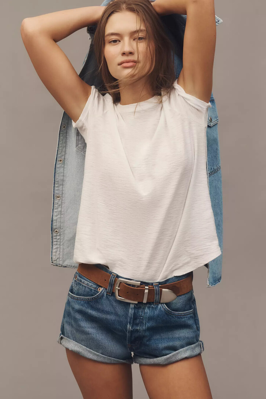bennie slim rundringad bomulls-slub t-shirt från pilcro