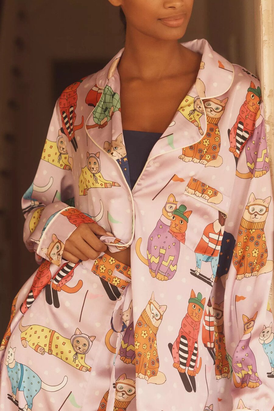 karen mabon skiing cats klassiskt pyjamasset