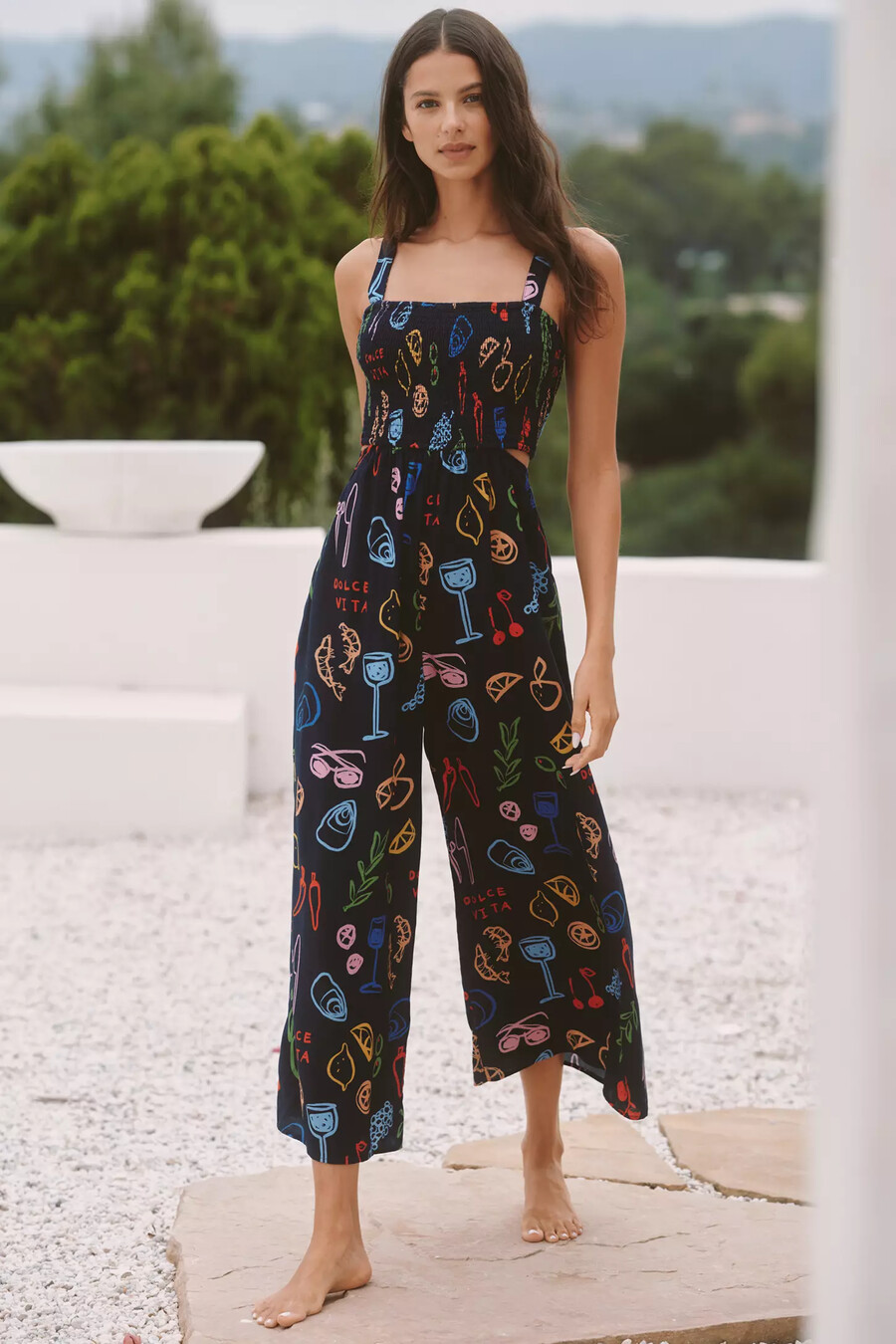 jordan nickson jumpsuit med fyrkantig halsringning och smockutskurna detaljer
