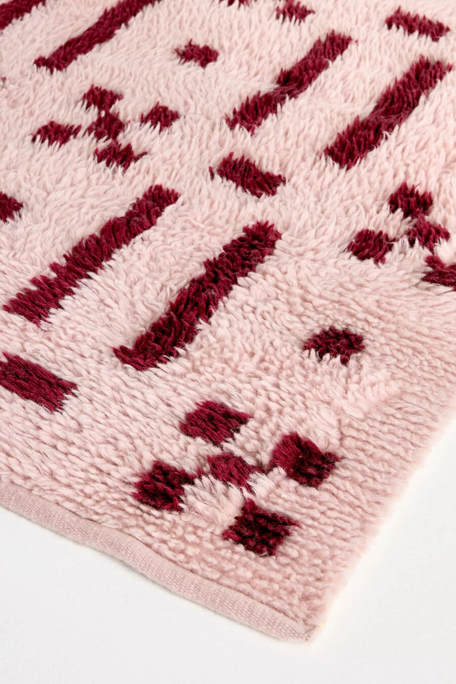 rosa rutnät handvävd bomullsullblandad shag geometrisk matta