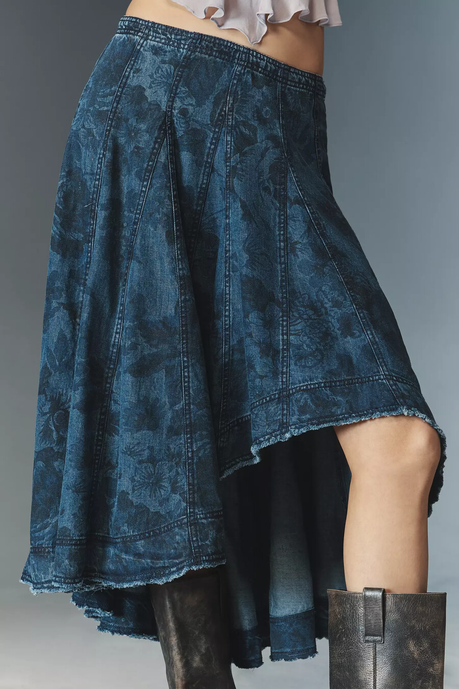 pilcro mönstrad denim petticoat midikjol