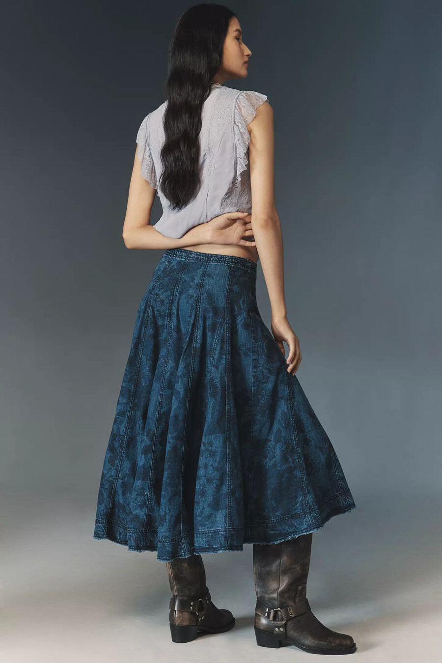 pilcro mönstrad denim petticoat midikjol