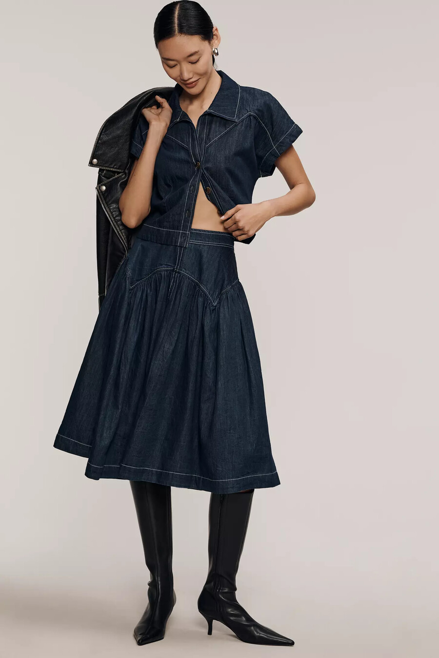 maeve yoked denim midikjol