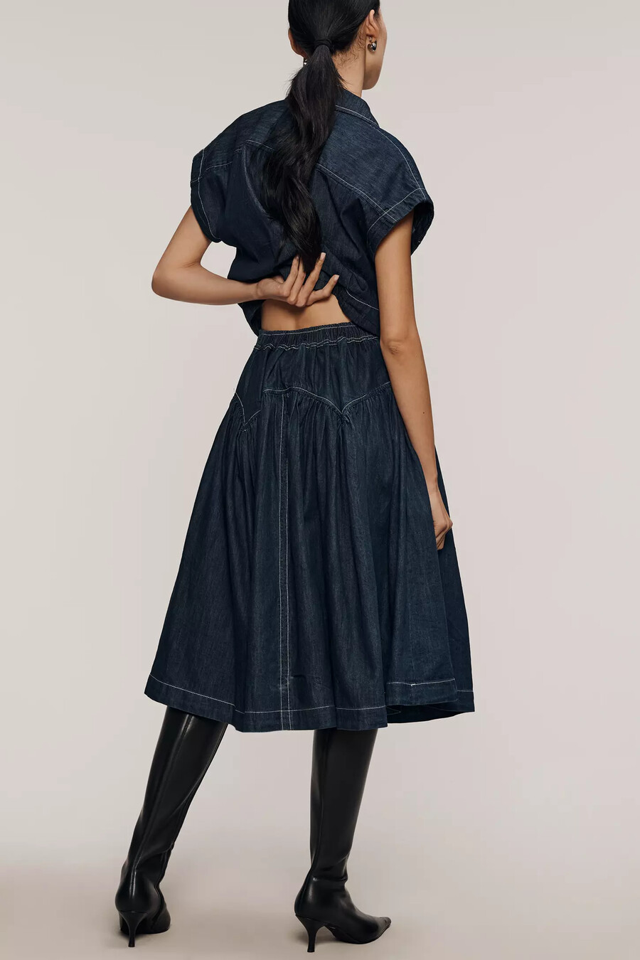 maeve yoked denim midikjol