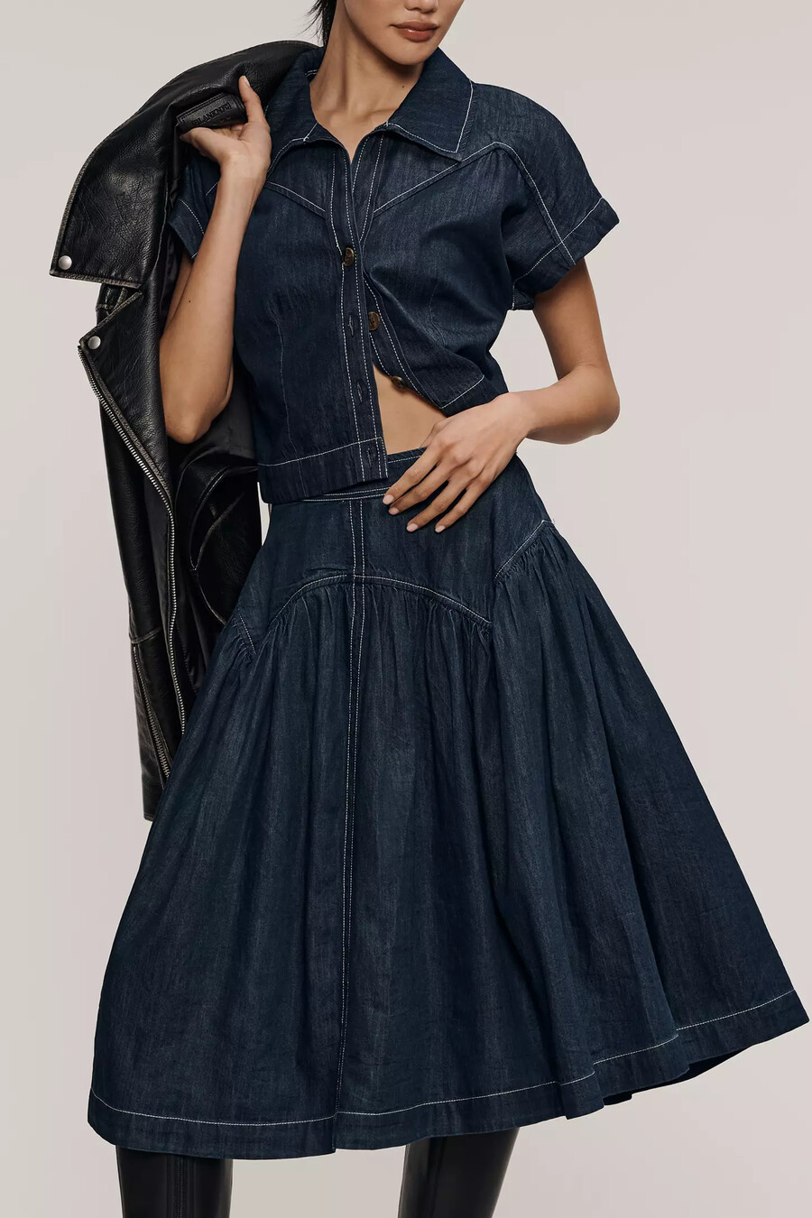 maeve yoked denim midikjol