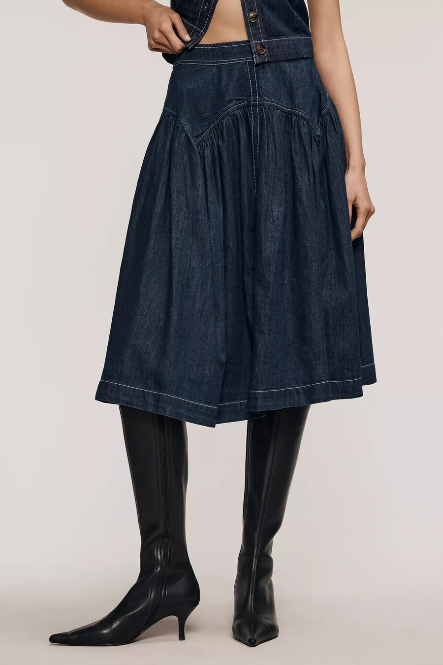 maeve yoked denim midikjol
