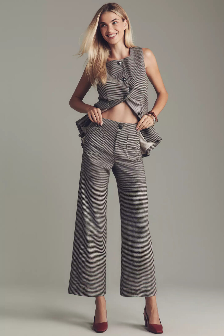 colette houndstooth crop wide leg-byxor från maeve
