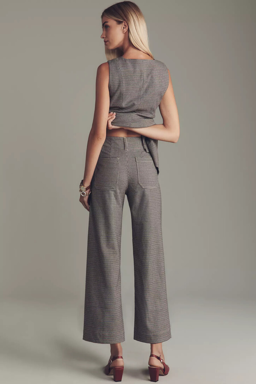 colette houndstooth crop wide leg-byxor från maeve