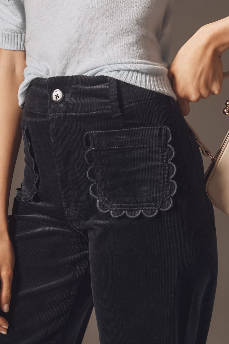 colette crop wide-bened byxor från maeve manchesterbyxor med scallop-fickor