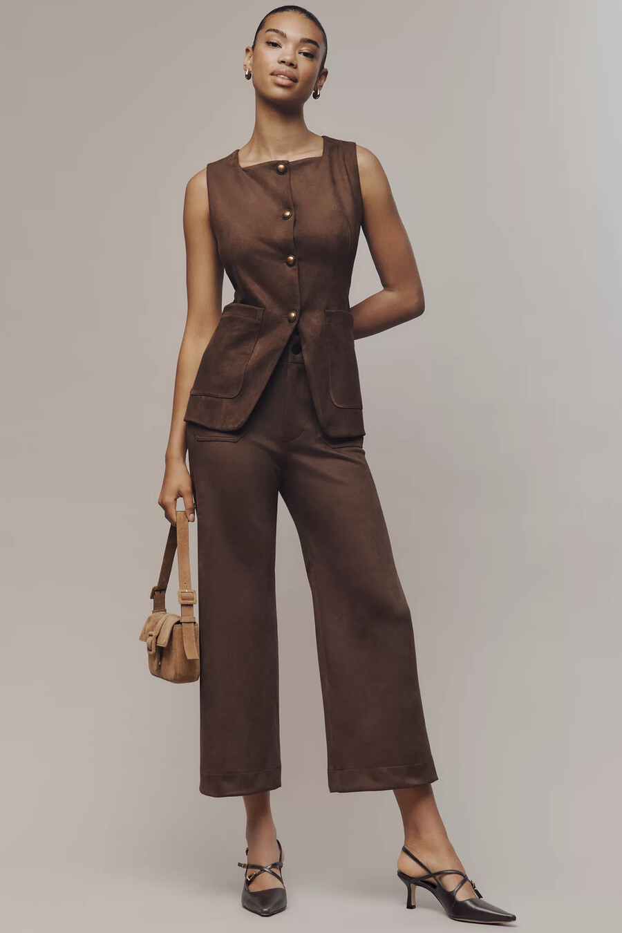 colette crop faux-suede high-layer wide leg-byxor från maeve