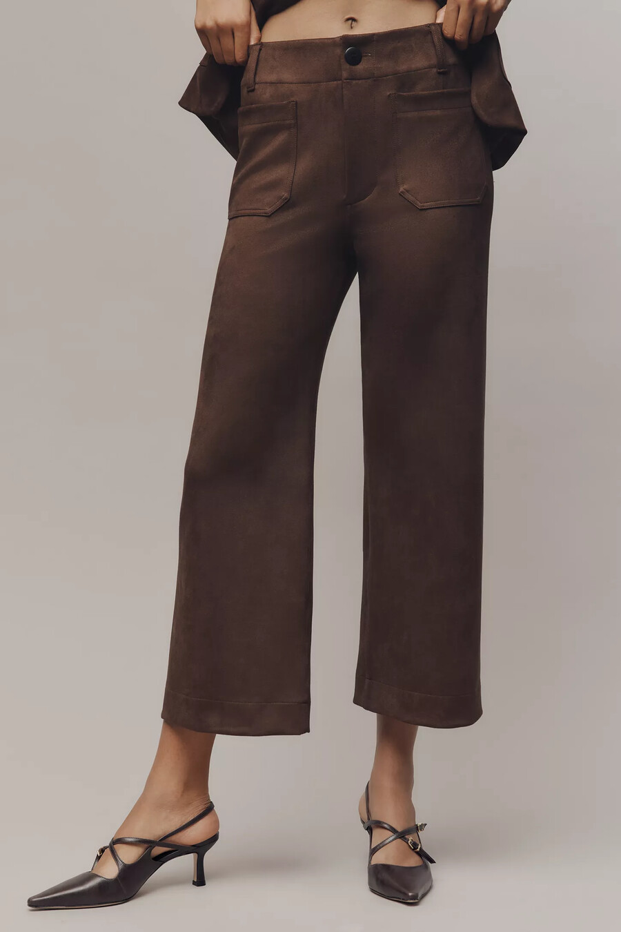 colette crop faux-suede high-layer wide leg-byxor från maeve