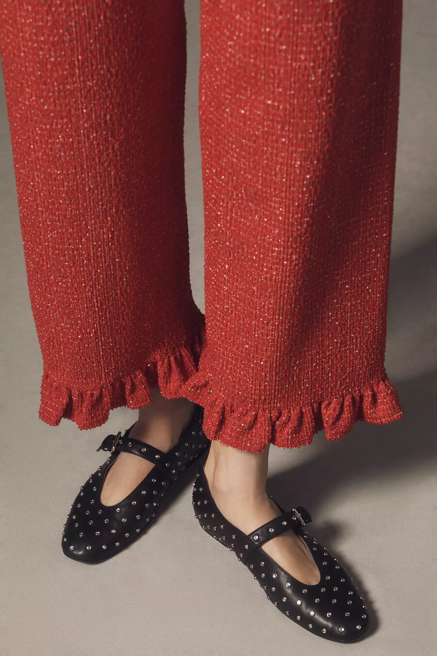 colette crop tweed-byxor med volangkant från maeve
